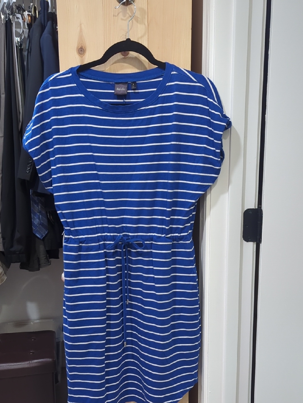 Rafaella Blue and White Striped Drawstring Waist Dress